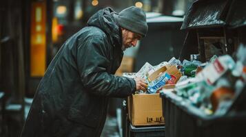 Homeless Man Searching for Resources in the City photo