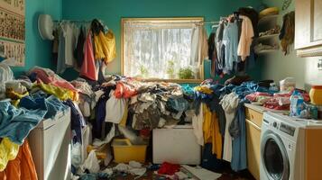 A Messy Laundry Room, Full of Clothes photo