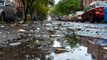 Urban Pollution. A City Street After Rain photo