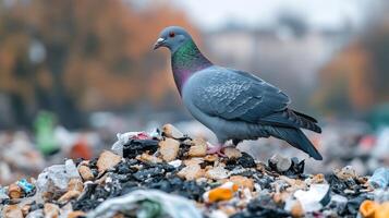 Pigeon in a Pile of Trash photo