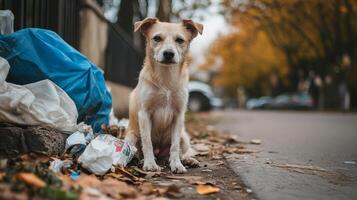Abandoned Dog on a City Street photo
