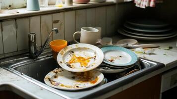 Dirty Dishes Pile Up in Kitchen Sink photo