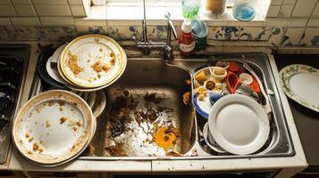 A Messy Kitchen Sink Filled with Dirty Dishes photo