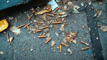Littered Street with Cigarette Butts photo