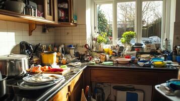Overwhelmed Kitchen Chaos - A Messy Culinary Scene photo
