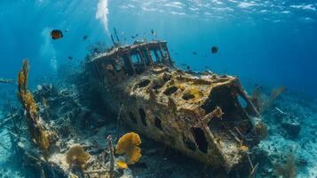 Sunken Shipwreck in the Deep Ocean photo