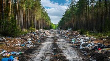 Pollution in the Forest. A Depressing Environmental Tragedy photo