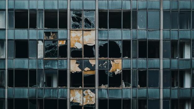 Broken Windows of an Abandoned Building photo