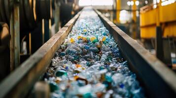 Recycled Glass and Plastic Materials on Conveyor Belt photo
