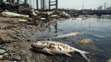 Dead Fish in Polluted Water. A Sad Environmental Tragedy photo