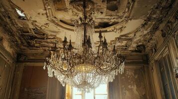 Majestic Crystal Chandelier in a Decaying Palace photo