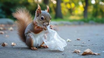 Squirrel Eating Plastic. A Nature's Warning photo