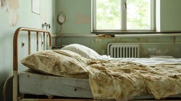 Abandoned Hospital Room with Dirty Bed photo