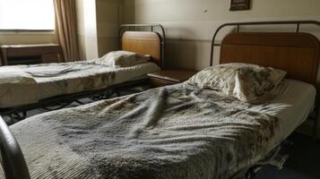 Empty Hospital Beds in Abandoned Room photo