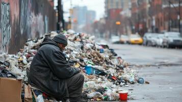 Homeless Man in Urban City photo