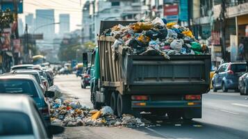 City Street Overflowing with Garbage photo