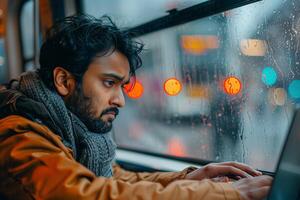 A man sitting on a bus photo
