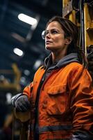 Portrait of a female industrial worker in an industrial factory photo