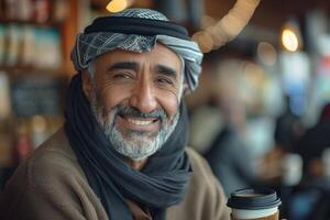 An arab man with a coffee cup photo