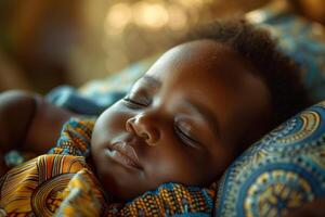 A baby sleeping on a bed with a blanket photo