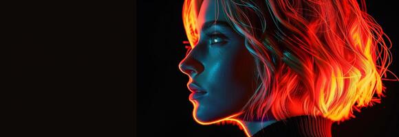 A woman with neon hair and a black background photo