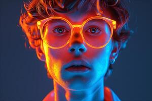 A man with glasses and neon lights photo