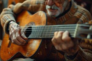 An old man playing a guitar photo