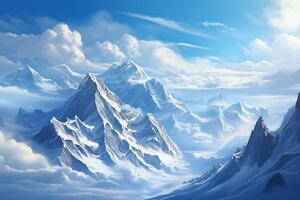 A snowy mountain landscape with clouds and snow photo