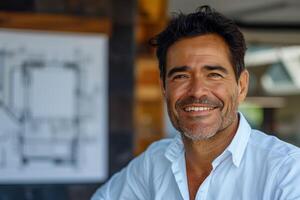 A man in a white shirt smiling photo