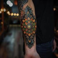A man with a colorful tattoo on his arm photo