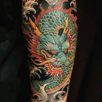 A tattoo of a dragon on the arm photo