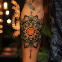 A tattoo of a flower on the arm photo