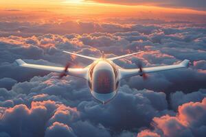 A small airplane flying through the clouds photo