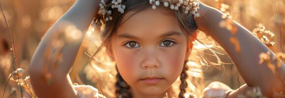 A young girl with flowers in her hair photo
