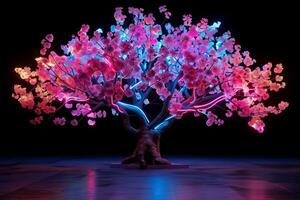 A tree with pink and blue lights photo