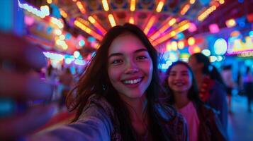 A woman taking a selfie in a carnival photo