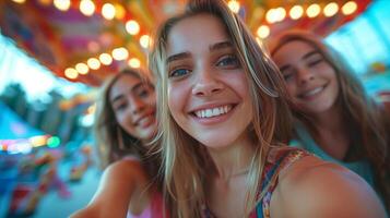 Three girls taking a selfie at a carnival photo