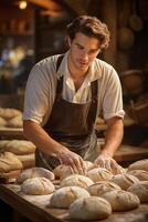 A man is making bread in a bakery photo