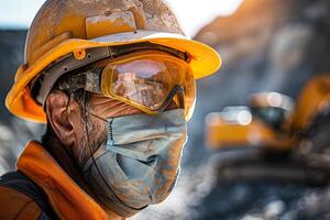 A man wearing a hard hat and goggles photo