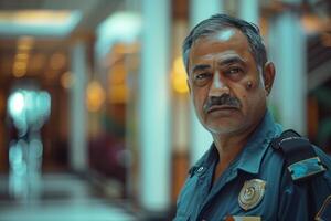 A man in uniform standing in a hallway photo