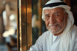 An old man in a traditional arabic outfit photo