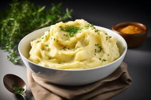 Mashed potatoes with herbs and spices photo