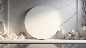 A white oval mirror in a room with marble walls photo