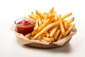 French fries in basket with ketchup photo