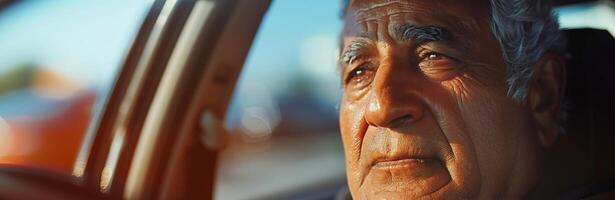 An older man driving a car photo