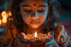 A little girl holding a candle in her hand photo