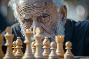 An old man playing chess photo
