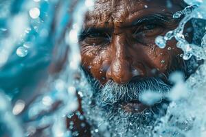 An old man with a beard and a beard in the water photo