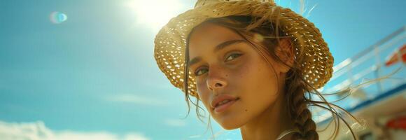 A woman in a straw hat and a sun hat photo