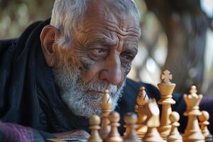 An old man playing chess photo